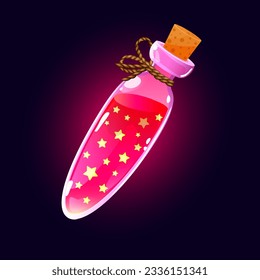 Magic potion with stars in a bottle. Magic elixir game icon. Design element, vector illustration.