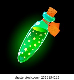 Magic potion with stars in a bottle. Magic elixir game icon. Design element, vector illustration.