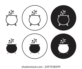 Magic potion symbol set. Witch pot icon. Cauldron bottle sign in black and white color.