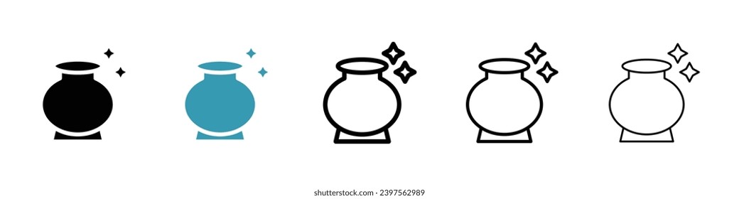 Magic potion vector illustration set. Witch pot symbol. Cauldron bottle sign in black and white color.