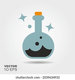 Magic potions in glass. Silhouette icon. Flat Halloween Symbol with shadow