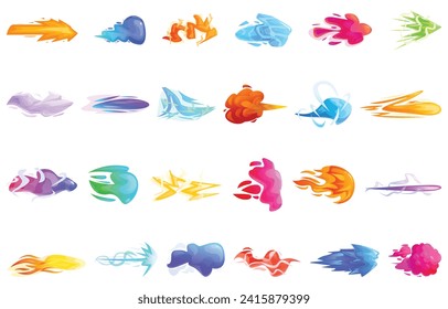 Zauberkraft-Streik-Effekt-Symbole setzen Cartoon-Vektorgrafik. Eisstück. Wäscherei