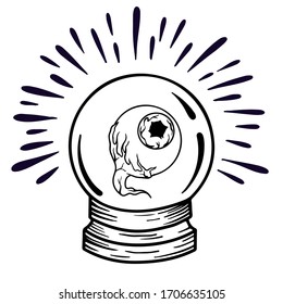Una bola mágica de predicción con un ojo dentro. Balón de cristal mágico para la adivinación. Perfecto para tatuajes y pantalones-t