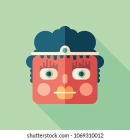 Magic princess face character colorful flat square icon with long shadows.