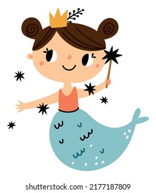 Magic princess mermaid. Fairytale character. Sea creature