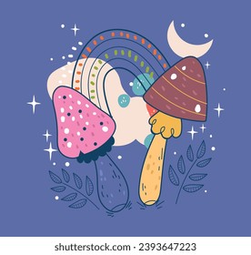 Magic psychedelic vintage retro print concept. Vector graphic design illustration
