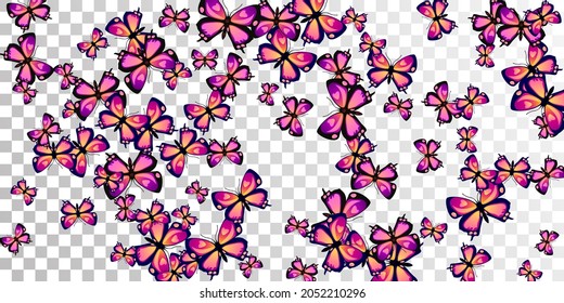 Magische violette Schmetterlinge abstrakter Vektorhintergrund. Frühling hübsche Insekten. Detaillierte Schmetterlinge abstrakte Kindergrafik. Zarte Flügelmotten flattern. Fragile Wesen.