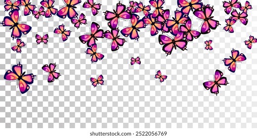 Magic purple butterflies abstract vector background. Spring funny moths. Decorative butterflies abstract fantasy wallpaper. Tender wings insects graphic design. Tropical creatures.