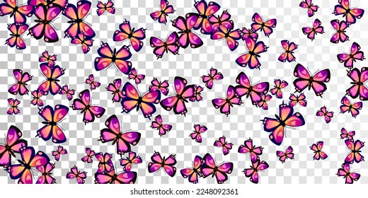 Magic purple butterflies flying vector background. Spring vivid moths. Simple butterflies flying fantasy wallpaper. Delicate wings insects graphic design. Garden beings.