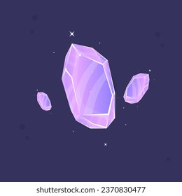 Magic Purple  Crystals Set Icon Fantasy Fairy Mystical Isolated Vector Design