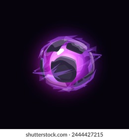Magic purple energy ball with luminous streams. Mystical sphere Ideal as a vector fantasy design element for games; presented on black isolated background.