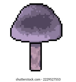 Magic purple mushroom pixel for game. Isolated on white background, vector illustration.