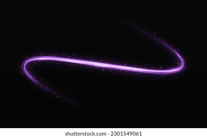 Magic purple sparkle wave. Luminous lines on transparent background. Cosmic trail with light effect.
