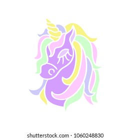 Magic purple unicorn head icon on the white background