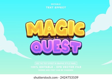 Magic Quest Game Title Editable Text Effect template design with 3d style use for business brand and logo