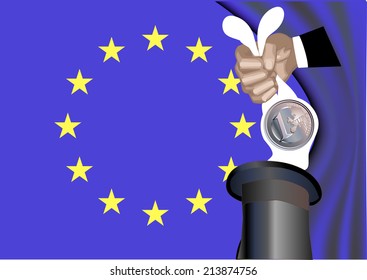 magic rabbit. fakir gets out euro of a hat 