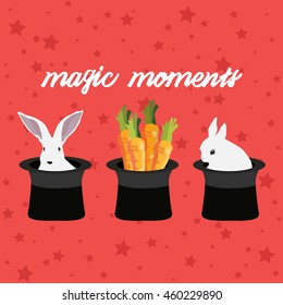 Magic rabbit in hat with carrot colorful background
