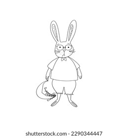 Magic rabbit and moon in Scandinavian style. Minimalist mystic hare. Black and white.