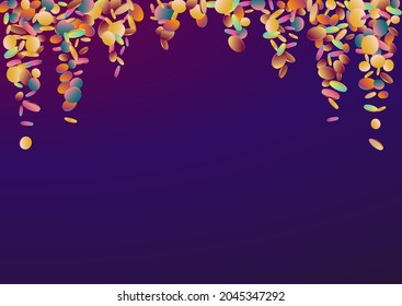 Magic Rain Happy Purple Background. Holographic Independence Circle Backdrop. FallingFestive Texture. Rainbow Christmas Banner.