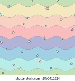 fondo arcoíris mágico con rayas y estrellas vectorial linda ilustración de color del patrón sin fisuras de los niños