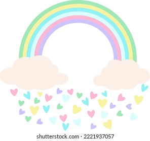 Magischer Regenbogen mit Wolken und Herzen
