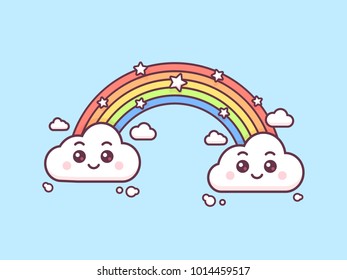 魔法の虹とかわいい雲のベクターカワイイイラスト のベクター画像素材 ロイヤリティフリー Shutterstock