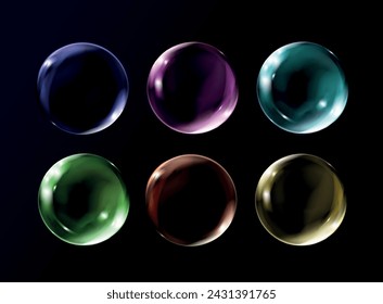 Magic rainbow fantasy colorful bubbles isolated on black background realistic transparent soap bubble.