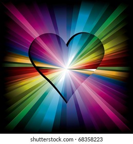 Corazón arcoiris mágico hecho de rayos de color radiales