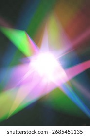 Destello mágico del prisma de la luz del arco iris con brillo brillante y efecto bokeh.