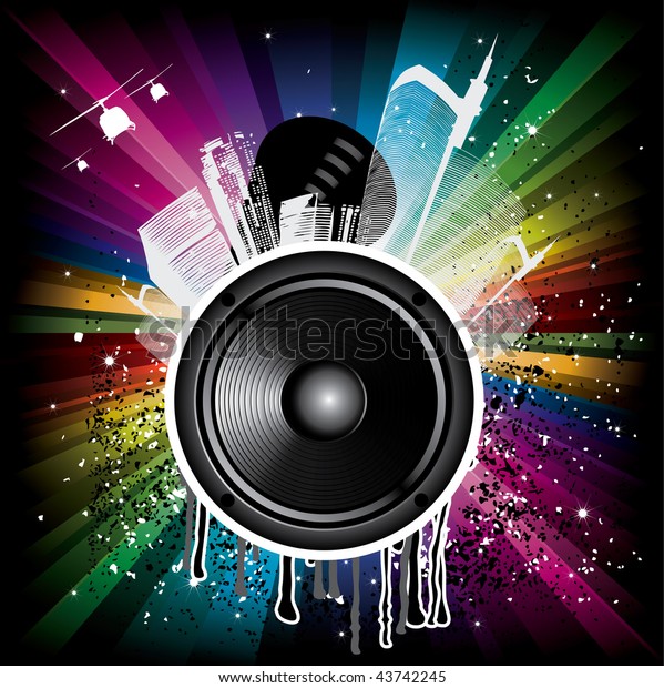 Magic Rainbow Party Background Speaker Houses Stock Vector (Royalty ...