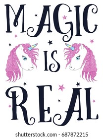Magic Real Slogan Unicorns Vector Illustration Stock Vector (Royalty ...