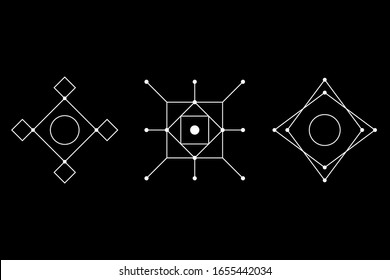 Magic rectangular geometry white symbol set with inscribed circle. Vector stock illustration.
