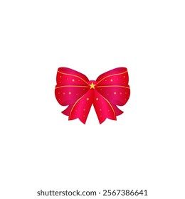 Magic Red Bow Christmas Element Decor With Golden Stars Vector Design