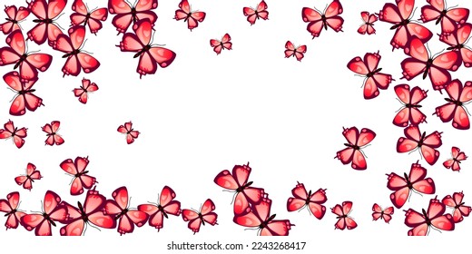 Magic red butterflies abstract vector background. Spring vivid moths. Simple butterflies abstract kids wallpaper. Gentle wings insects graphic design. Tropical creatures.
