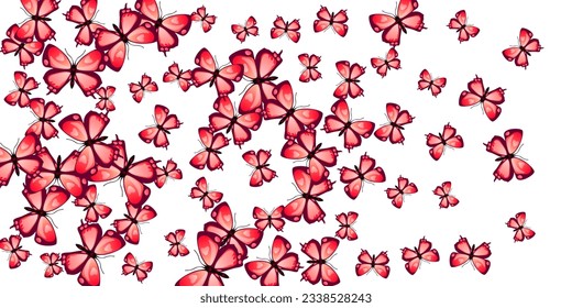 Magic red butterflies abstract vector wallpaper. Spring beautiful insects. Detailed butterflies abstract children background. Gentle wings moths graphic design. Nature creatures.