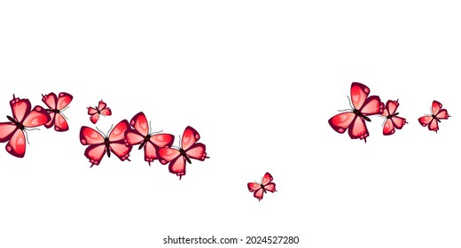 Magic red butterflies cartoon vector background. Spring colorful moths. Fancy butterflies cartoon kids wallpaper. Gentle wings insects patten. Garden beings.