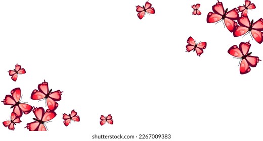 Magic red butterflies cartoon vector background. Spring beautiful moths. Wild butterflies cartoon girly wallpaper. Tender wings insects graphic design. Nature beings.