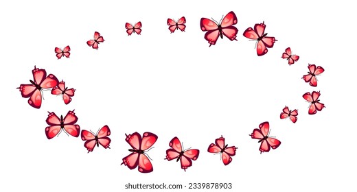 Magic red butterflies cartoon vector background. Spring beautiful insects. Fancy butterflies cartoon kids illustration. Delicate wings moths patten. Fragile creatures.