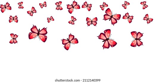 Magic red butterflies flying vector wallpaper. Spring pretty moths. Simple butterflies flying kids background. Gentle wings insects patten. Tropical beings.