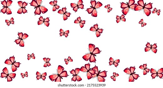Magic red butterflies flying vector wallpaper. Spring little moths. Wild butterflies flying dreamy illustration. Delicate wings insects graphic design. Fragile beings.
