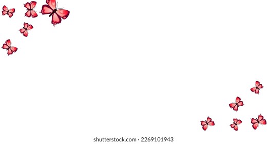 Magic red butterflies flying vector illustration. Summer cute insects. Fancy butterflies flying children background. Delicate wings moths graphic design. Tropical creatures.