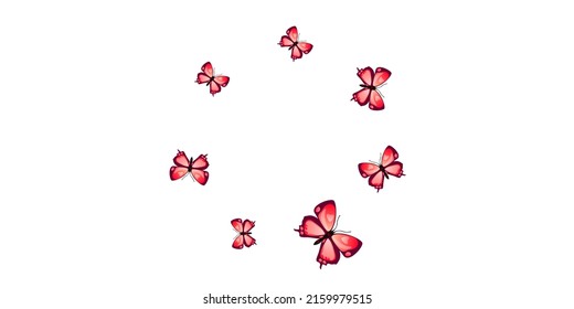 El fondo vectorial aislado de las mariposas mágicas rojas. Pequeñas polillas de verano. Las mariposas decorativas aislaron la ilustración de las niñas. Las alas tender los insectos patten. Criaturas del jardín.