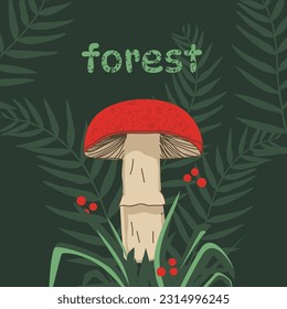 Magic red mushrooms in the forest