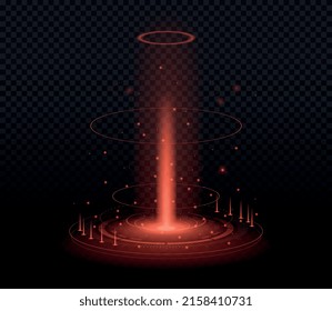 Magic red portal. Teleportation and time travel. Graphic elements for games, magic and sorcery. Energy and digital world, innovation. Certain fantasy places on map. Cartoon flat vector illustration