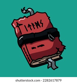 A magic red spellbook with the word  files  on it