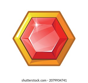 Magic red stone. Game award stones in frame shape from colourful gemstone, cartoon vector illustration isolated on white background