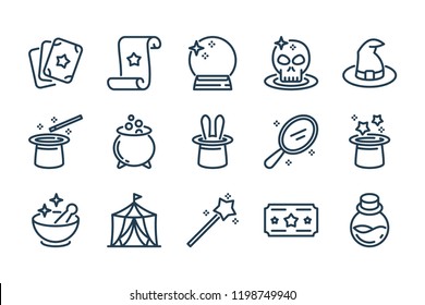 Magic related line icon set. Magical stuff linear vector icons. Magic related line icon set. Magical stuff linear vector icons.