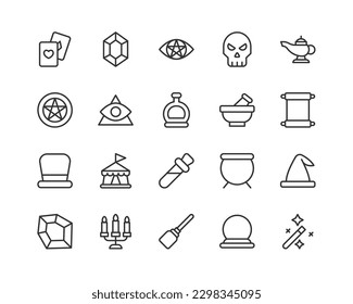 magic related premium icon set. Vector elements with editable stroke. Isolated on a white background