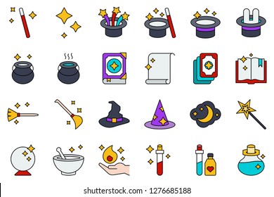 Magic related vector icon set, filled design editable stroke