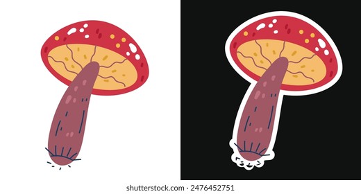 Magic retro neon vivid mushroom isolaed set concept. Vector flat graphic design illustration